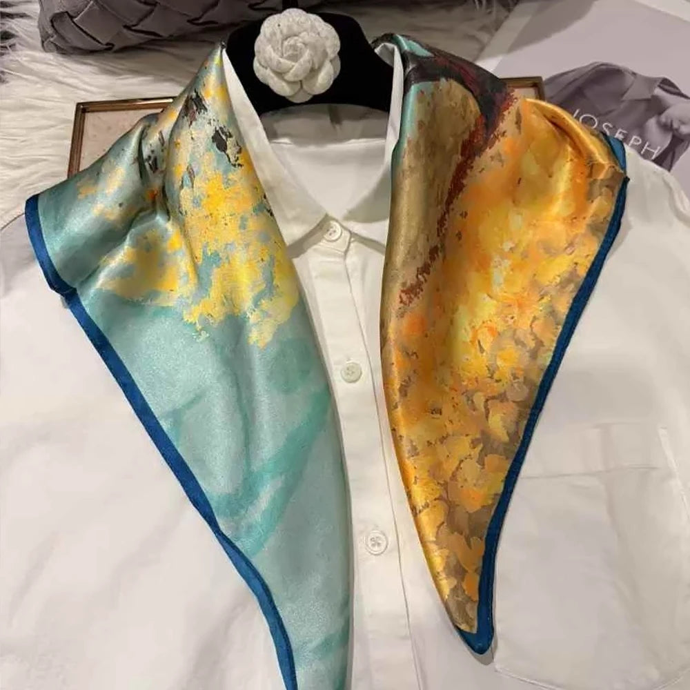 100% Silk Small Square Scarf Neckerchief for Women