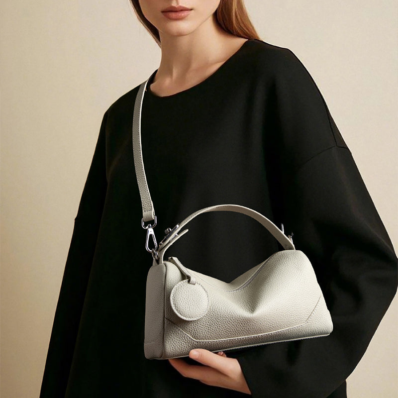 Genuine Leather Crossbody Boston Bag Vegetable Tanned Cowhide Women Shoulder Bag image 1